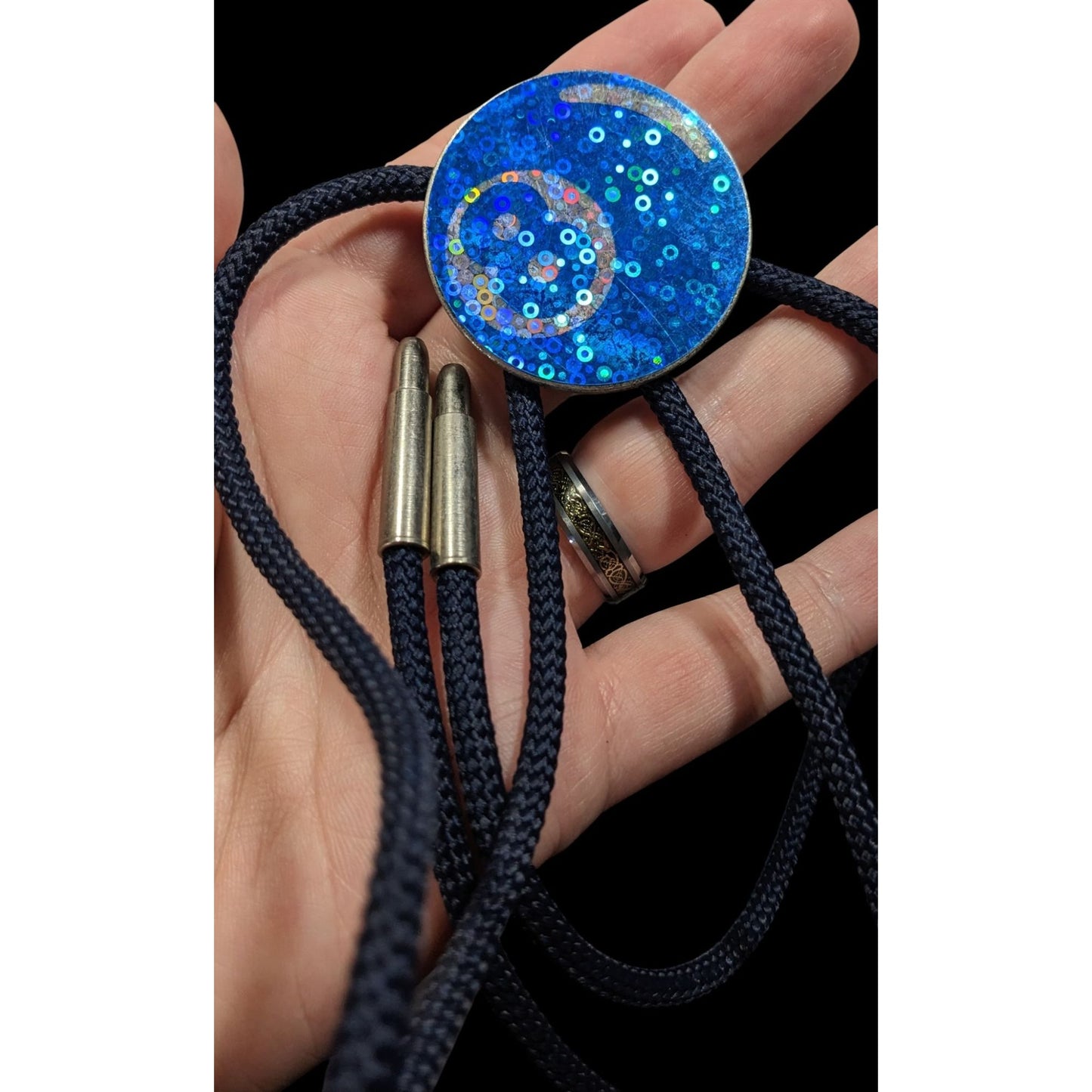 Vintage Handmade Holographic Bolo Tie With Pog Slammer