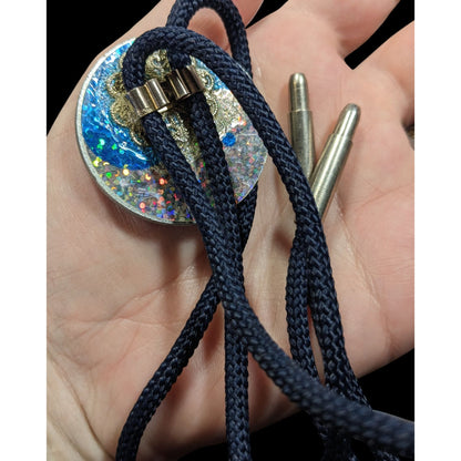 Vintage Handmade Holographic Bolo Tie With Pog Slammer