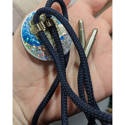 Vintage Handmade Holographic Bolo Tie With Pog Slammer