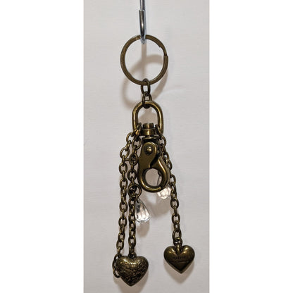 Kathy Van Zeeland Victorian Steampunk Antique Bronze Keychain With Heart Charms & Crystal Accents