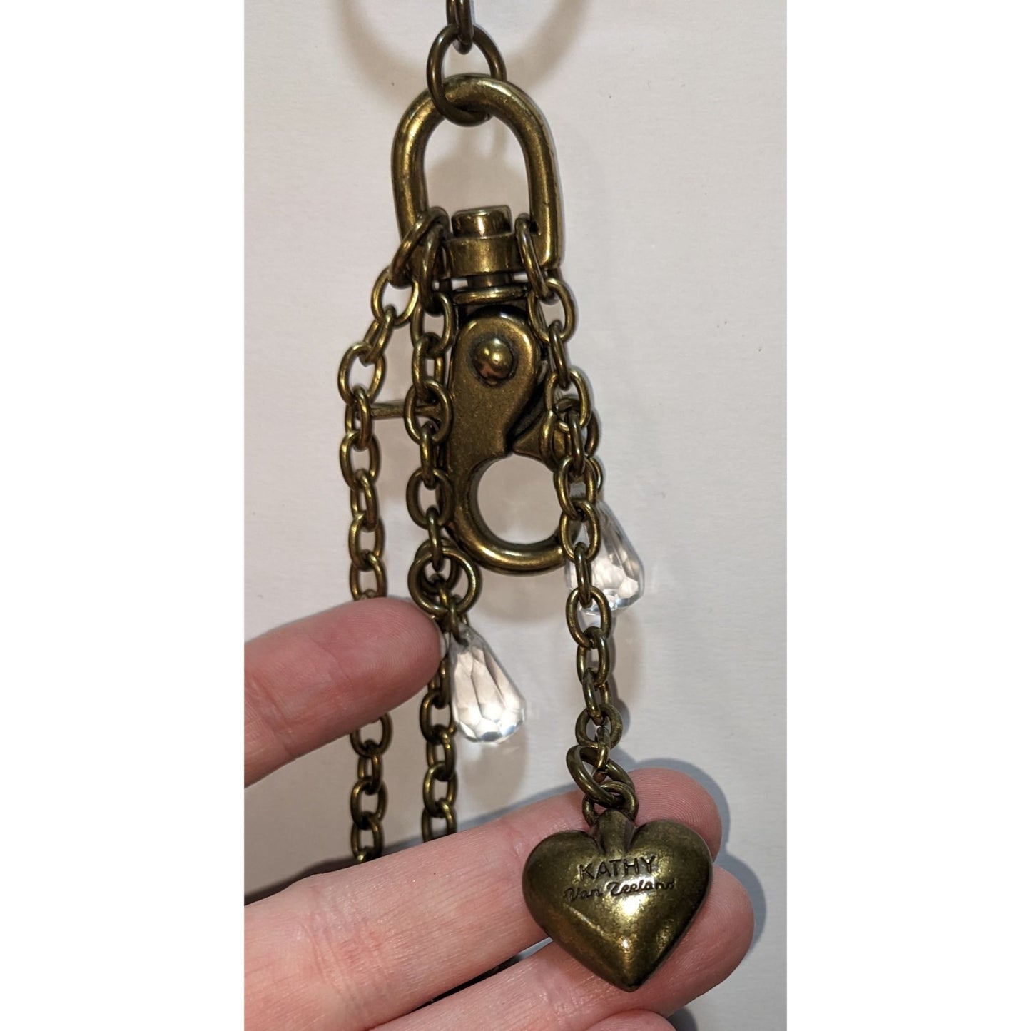 Kathy Van Zeeland Victorian Steampunk Antique Bronze Keychain With Heart Charms & Crystal Accents