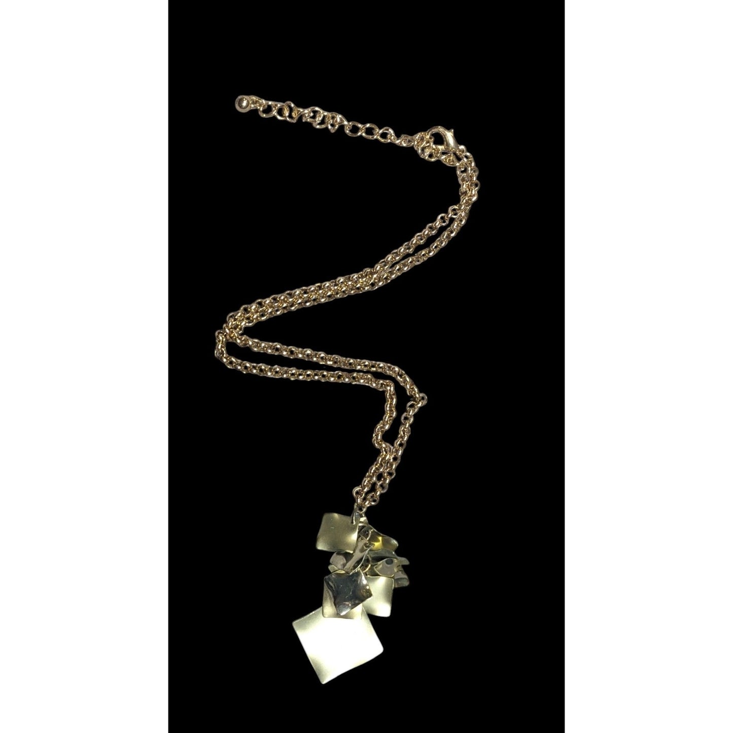 Modernist Textured Geometric Gold Tone Cluster Pendant Necklace