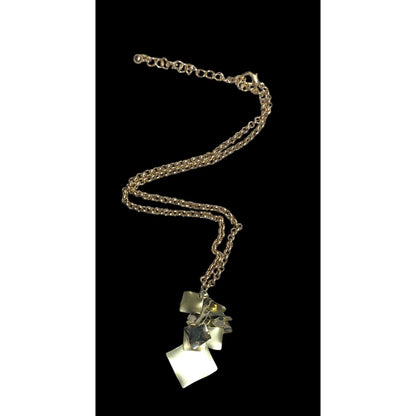 Modernist Textured Geometric Gold Tone Cluster Pendant Necklace