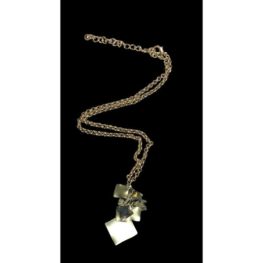 Modernist Textured Geometric Gold Tone Cluster Pendant Necklace