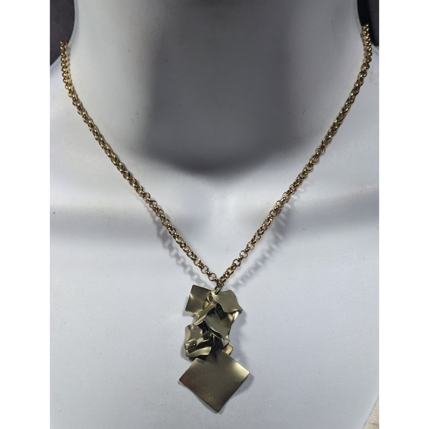 Modernist Textured Geometric Gold Tone Cluster Pendant Necklace
