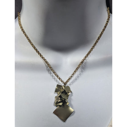 Modernist Textured Geometric Gold Tone Cluster Pendant Necklace
