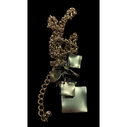 Modernist Textured Geometric Gold Tone Cluster Pendant Necklace