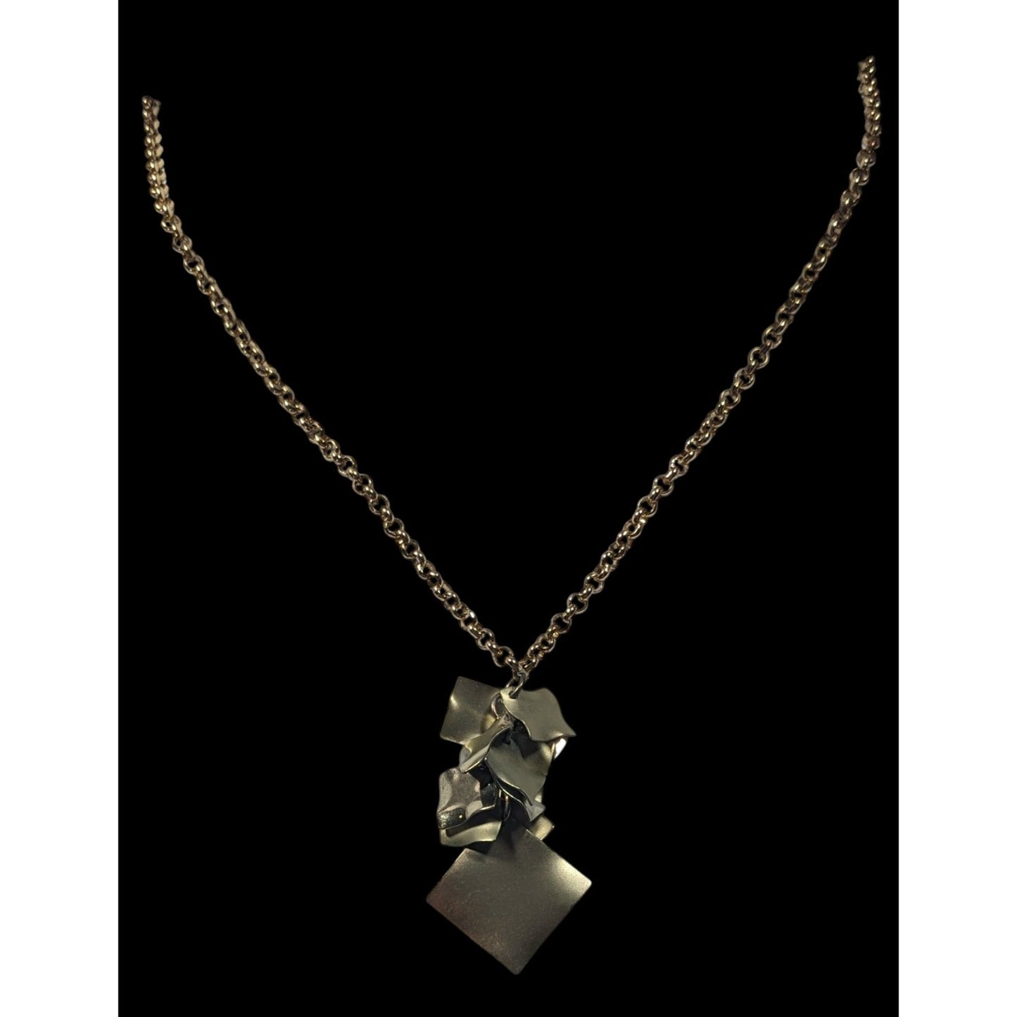 Modernist Textured Geometric Gold Tone Cluster Pendant Necklace
