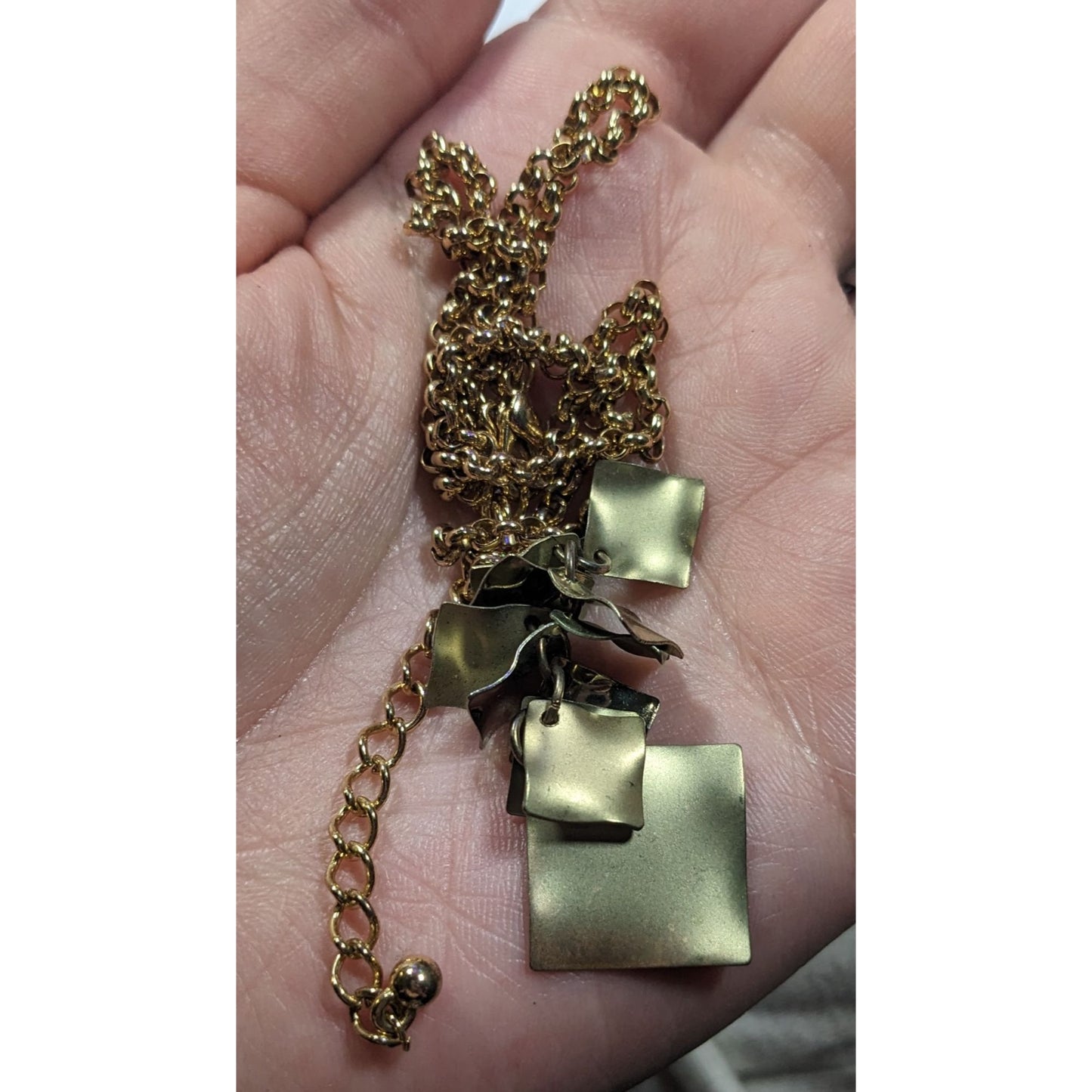 Modernist Textured Geometric Gold Tone Cluster Pendant Necklace