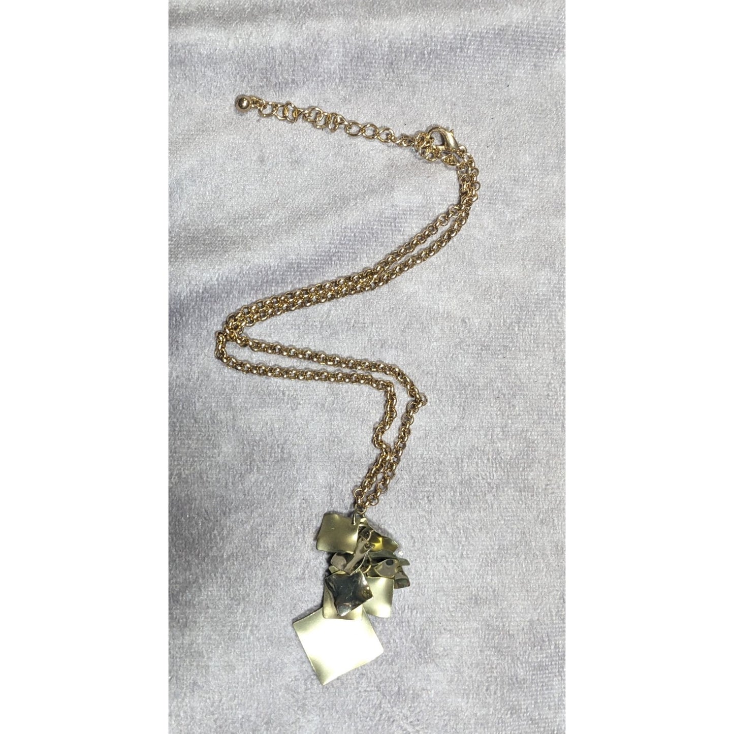 Modernist Textured Geometric Gold Tone Cluster Pendant Necklace