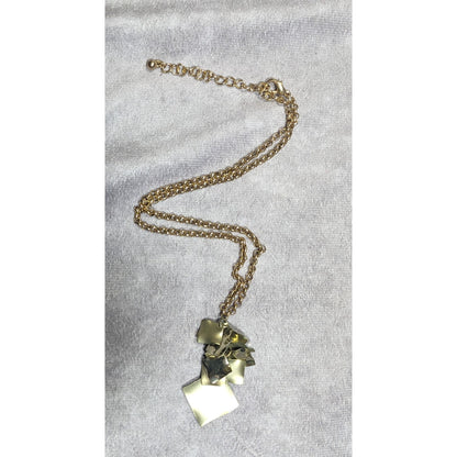 Modernist Textured Geometric Gold Tone Cluster Pendant Necklace
