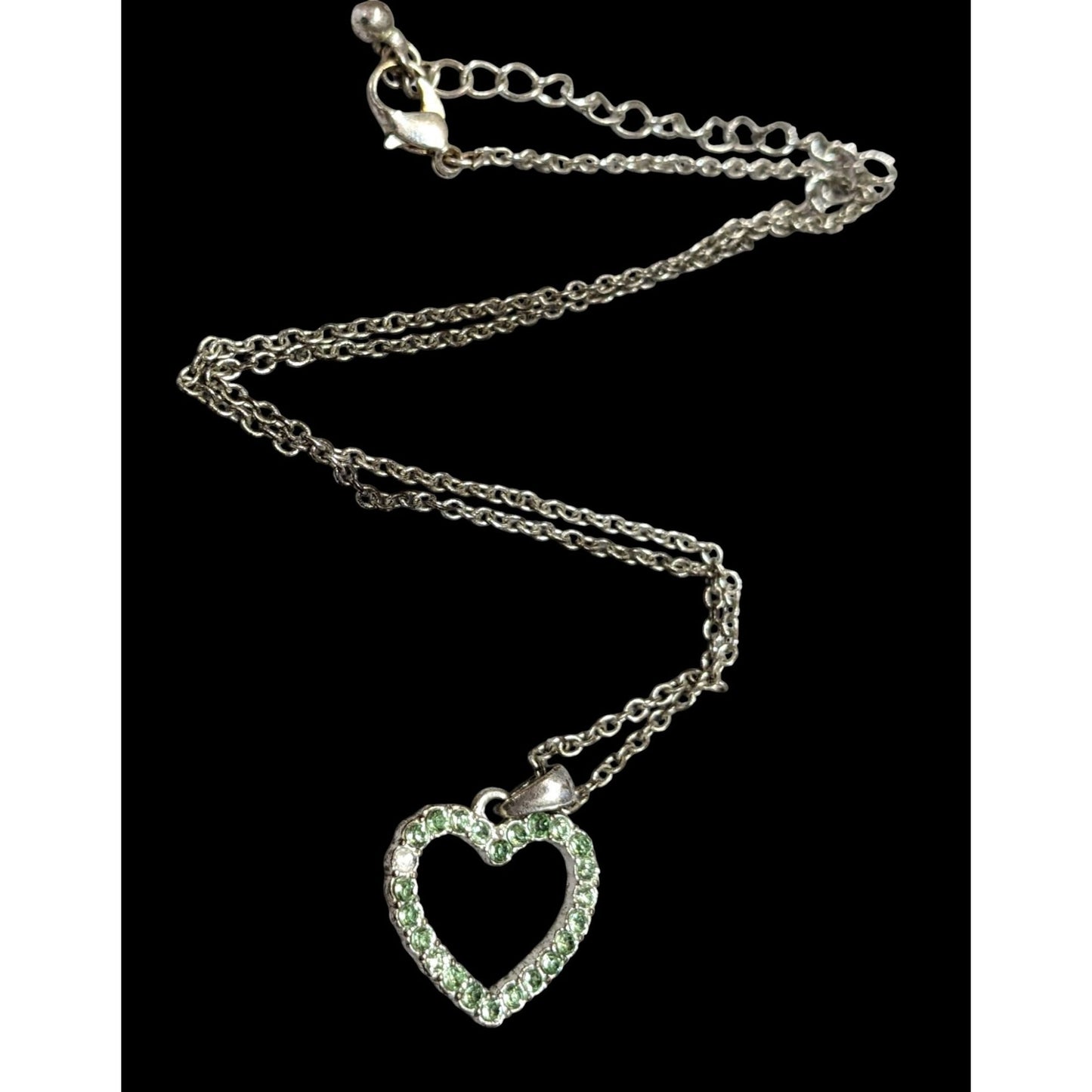 Coquette Green Rhinestone Open Heart Pendant Necklace