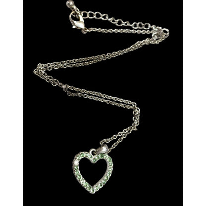 Coquette Green Rhinestone Open Heart Pendant Necklace
