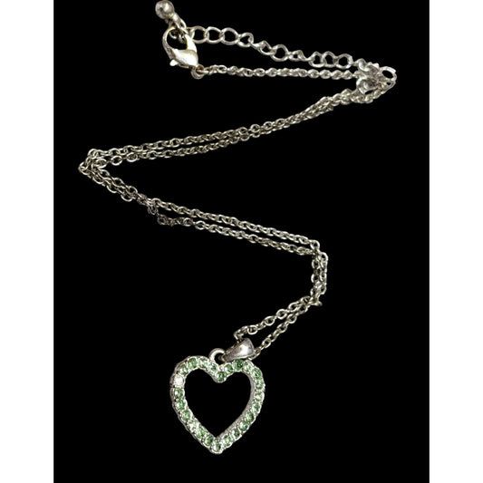 Coquette Green Rhinestone Open Heart Pendant Necklace