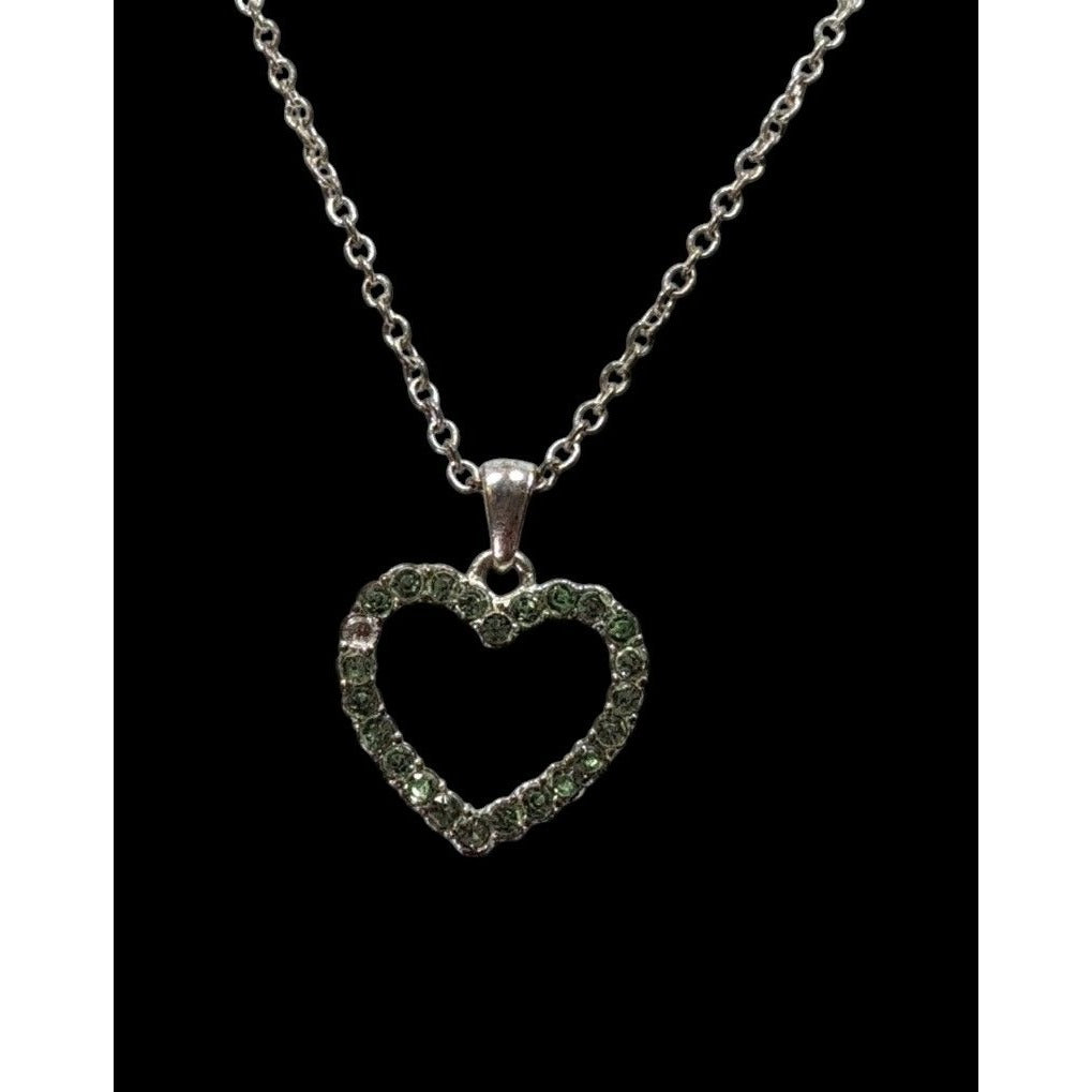 Coquette Green Rhinestone Open Heart Pendant Necklace
