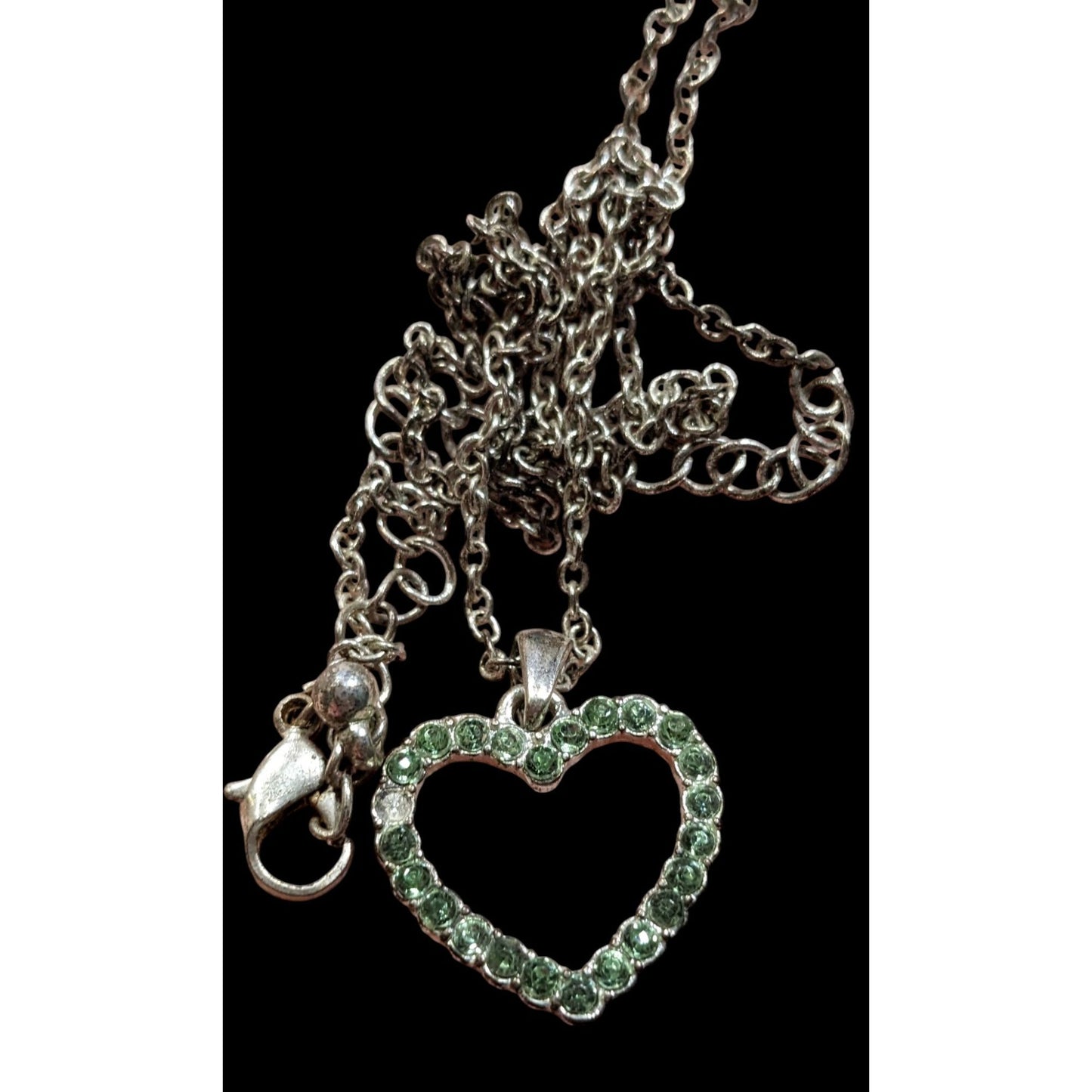 Coquette Green Rhinestone Open Heart Pendant Necklace