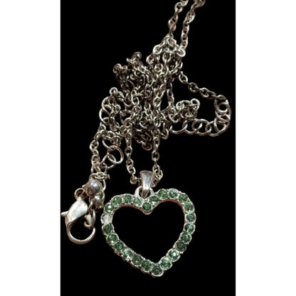 Coquette Green Rhinestone Open Heart Pendant Necklace