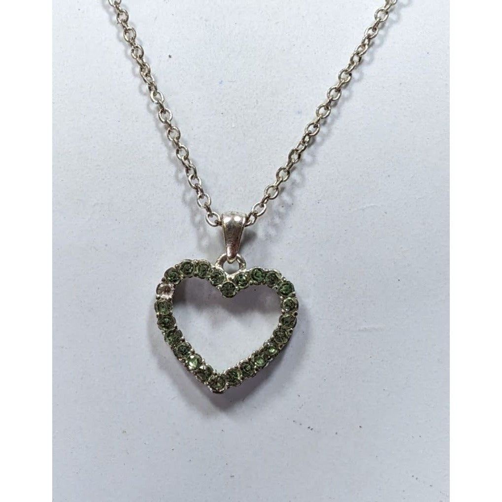Coquette Green Rhinestone Open Heart Pendant Necklace