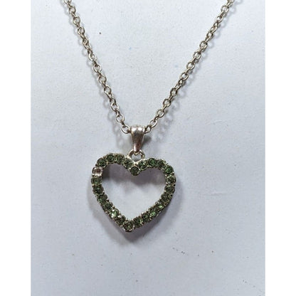 Coquette Green Rhinestone Open Heart Pendant Necklace