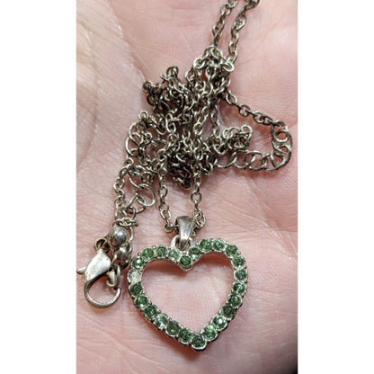 Coquette Green Rhinestone Open Heart Pendant Necklace