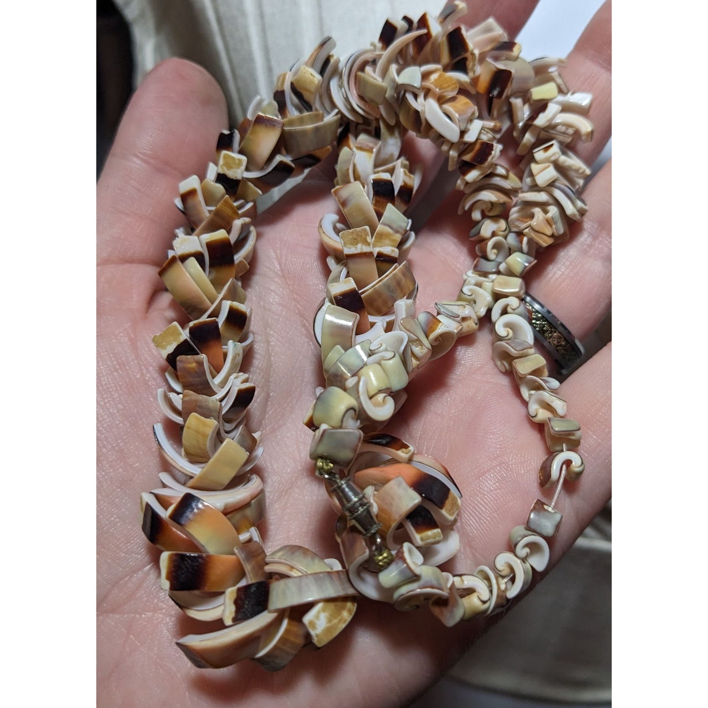 Vintage Shell Slice Beaded Summer Necklace