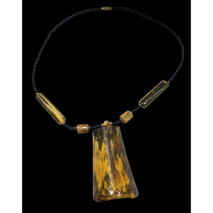 Vintage Rustic Beaded Pendant Statement Necklace