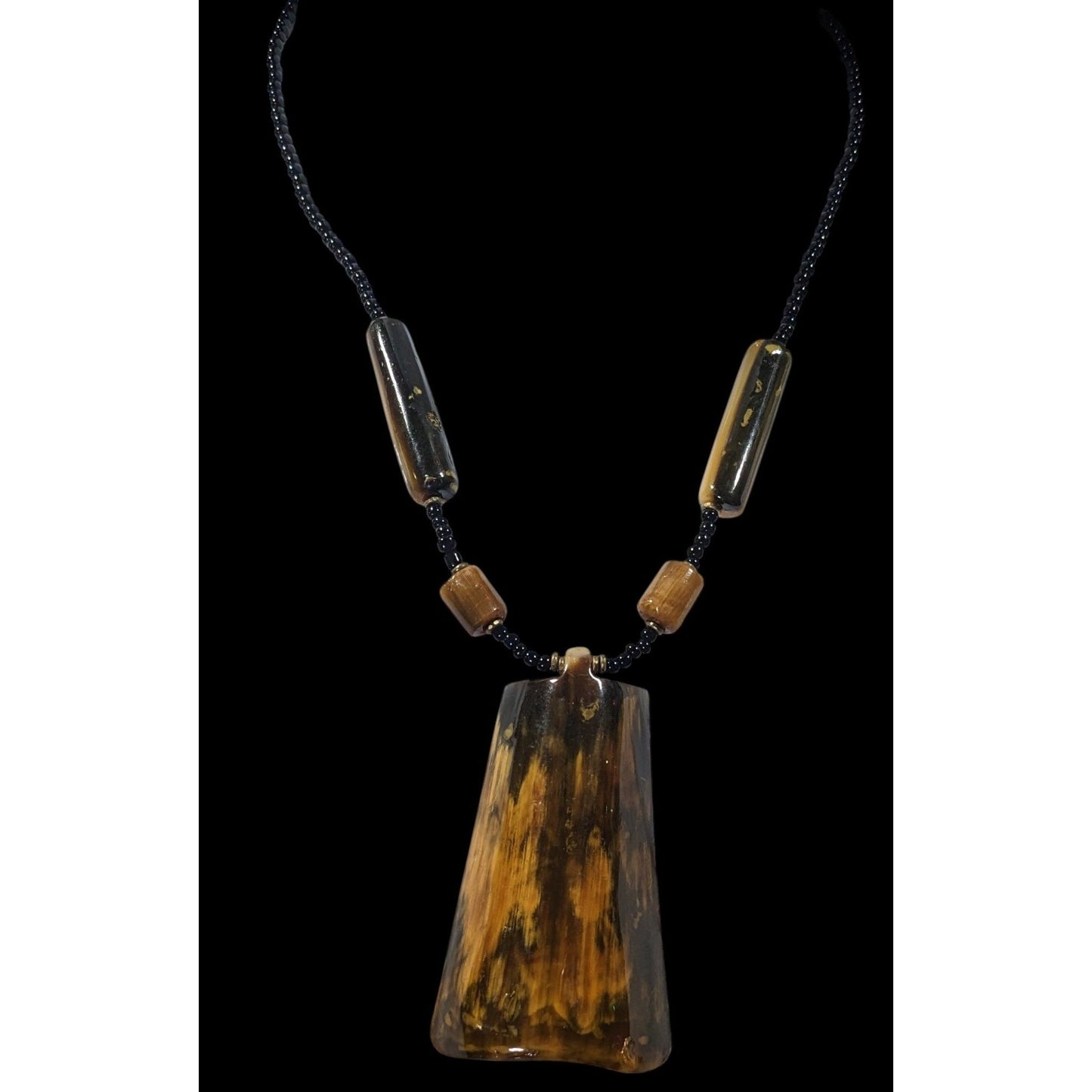 Vintage Rustic Beaded Pendant Statement Necklace