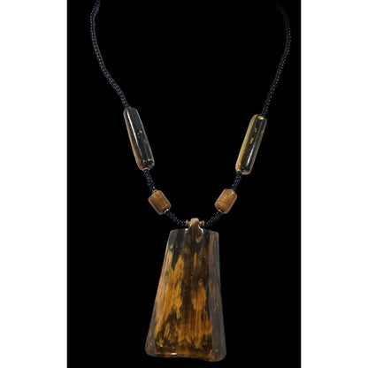Vintage Rustic Beaded Pendant Statement Necklace