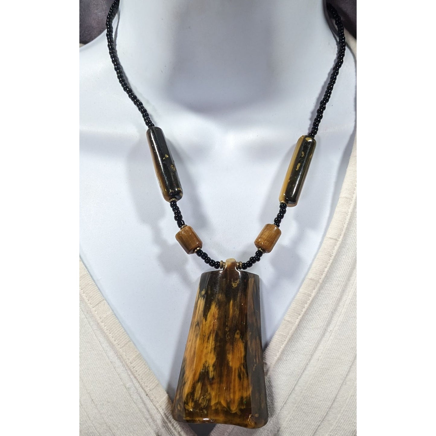 Vintage Rustic Beaded Pendant Statement Necklace