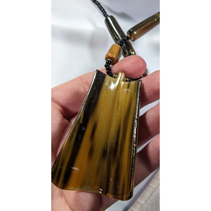 Vintage Rustic Beaded Pendant Statement Necklace