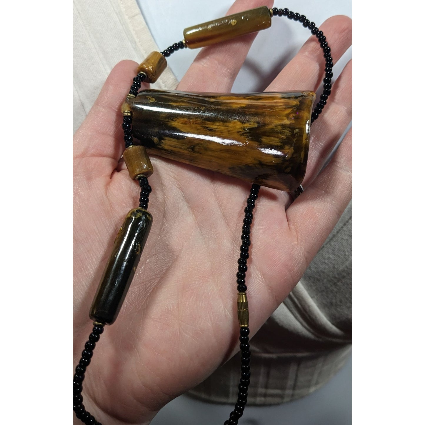 Vintage Rustic Beaded Pendant Statement Necklace