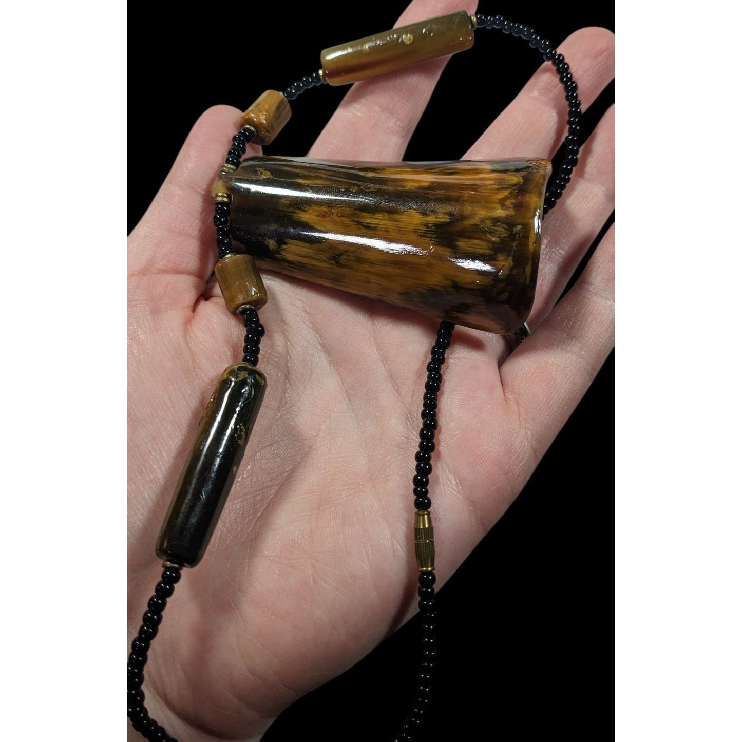 Vintage Rustic Beaded Pendant Statement Necklace