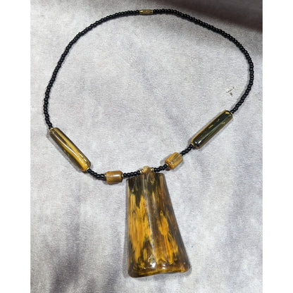 Vintage Rustic Beaded Pendant Statement Necklace