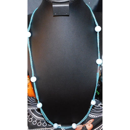 Blue Glass And Acrylic Beaded  Necklace