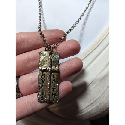 Love Is Faith Hammered Brutalist Pendant Necklace