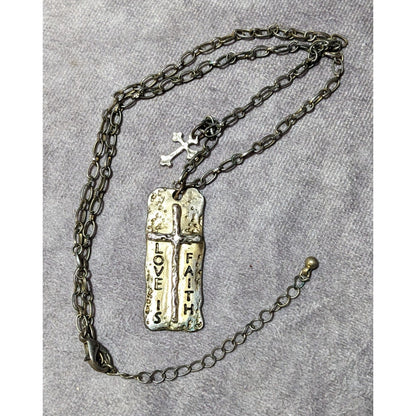 Love Is Faith Hammered Brutalist Pendant Necklace