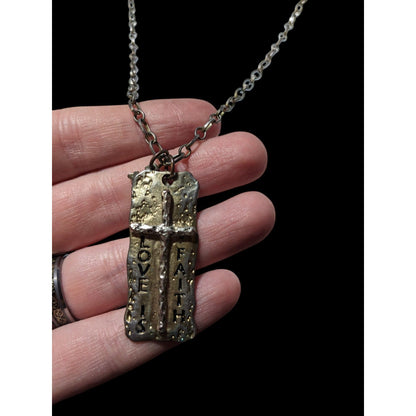 Love Is Faith Hammered Brutalist Pendant Necklace