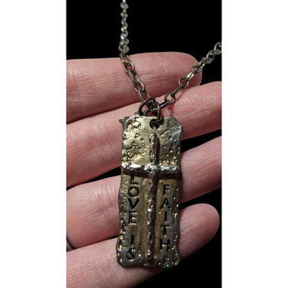 Love Is Faith Hammered Brutalist Pendant Necklace