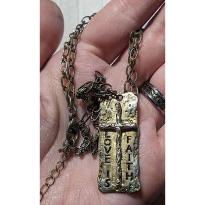 Love Is Faith Hammered Brutalist Pendant Necklace