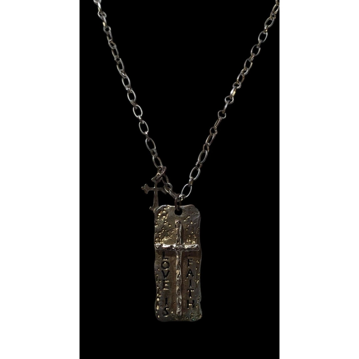 Love Is Faith Hammered Brutalist Pendant Necklace