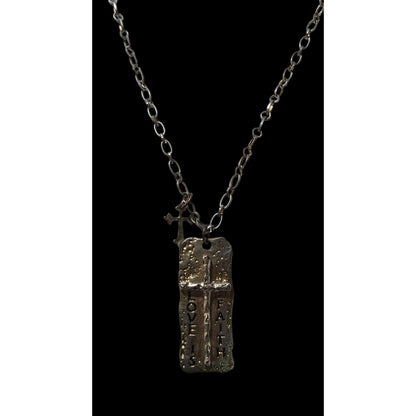 Love Is Faith Hammered Brutalist Pendant Necklace