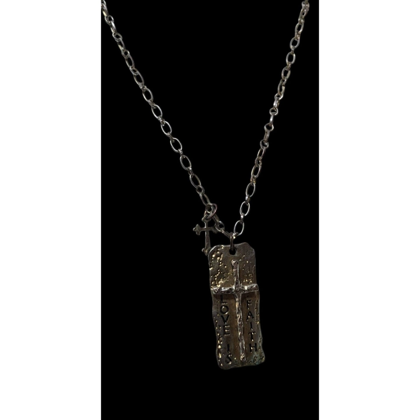 Love Is Faith Hammered Brutalist Pendant Necklace