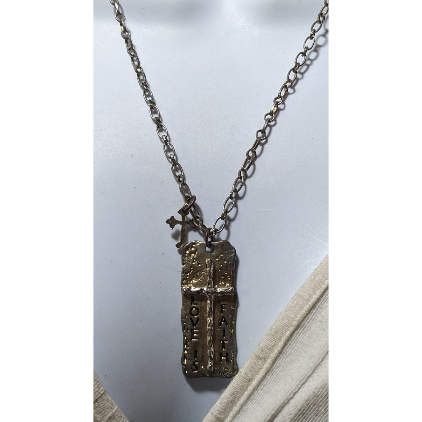 Love Is Faith Hammered Brutalist Pendant Necklace