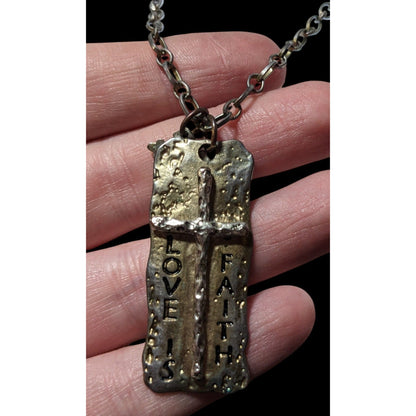 Love Is Faith Hammered Brutalist Pendant Necklace