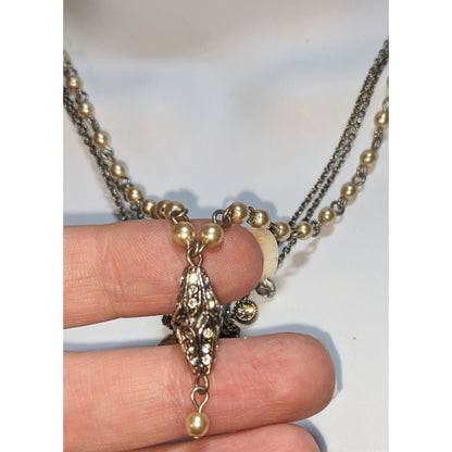 Vintage 90s Seasonal Whispers Pearl Layered Necklace Rhinestone Statement Victorian