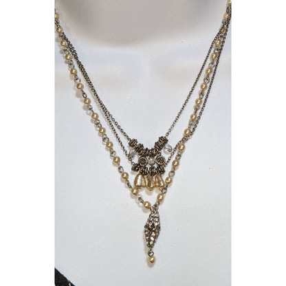 Vintage 90s Seasonal Whispers Pearl Layered Necklace Rhinestone Statement Victorian