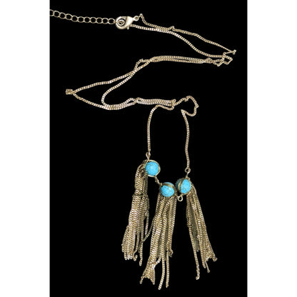 Vintage Handmade Turquoise Bohemian Chain Tassel Necklace With Wrapped Stones