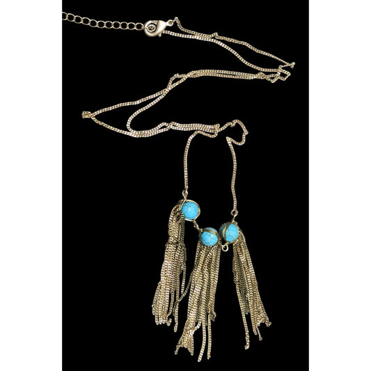 Vintage Handmade Turquoise Bohemian Chain Tassel Necklace With Wrapped Stones