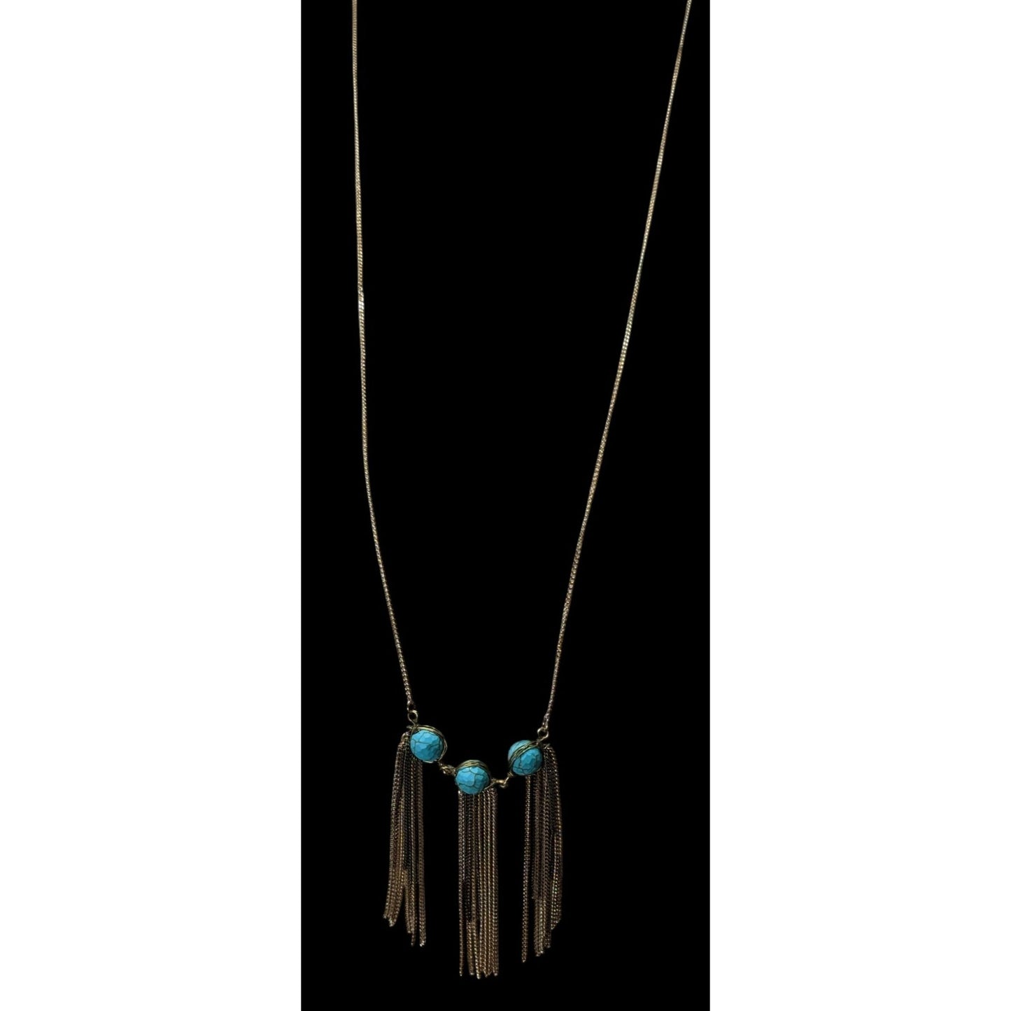 Vintage Handmade Turquoise Bohemian Chain Tassel Necklace With Wrapped Stones