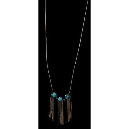 Vintage Handmade Turquoise Bohemian Chain Tassel Necklace With Wrapped Stones